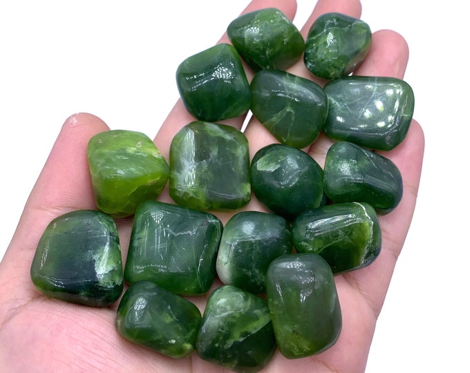 16 Pcs Super Quality Green Color Jade Tumbles, Jade Stone, Tumbles, Jade Tumble Stone, Green Jade Tumbles 175 Grams