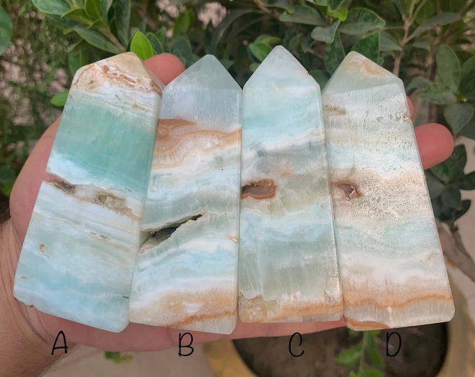 Blue Color Caribbean Calcite Tower, Caribbean Calcite Tower, Caribbean Calcite Obelisk, Calcite Tower, Caribbean Stone Tower, Blue Caribbean