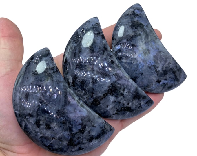 Bluish Grey Larvikite Polished Moons, Blue Larvikite Moons, Larvikite Moons, Blue Larvikite, Larvikite Stone Moons, Larvikite Crystal Moons