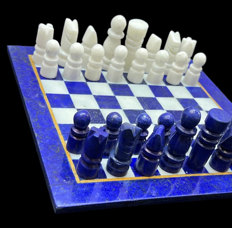 Beautiful Lapis Lazuli Chess Board With 32 Pieces, Lapis Lazuli Chess Board, Lapis Chess Board, Lapis Lazuli, Lapis Lazuli Chess Board image 4