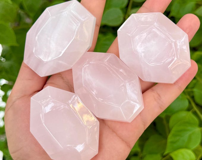 UV-Reactive Faceted Pink Calcite Palm Stone, Calcite Palm Stone, Pink Calcite Palm Stone, Calcite Pink Palm Stone, Mangano Calcite Palmstone