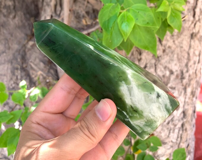 Amazing Quality Green Color Nephrite Jade Tower, Obelisk, Nephrite Obelisk, Nephrite Jade Stone, Jade Tower, Obelisk 545 Grams