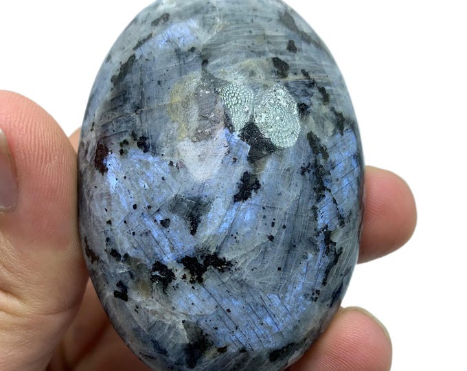 Beautiful Bluish Grey Larvikite Palmstone, Blue Larvikite Palm Stone, Larvikite Blue Palmstone, Blue Larvikite, Larvikite, Larvikite Stone