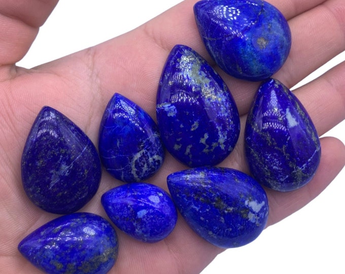 8 Pcs Great Quality Lapis Lazuli Pear Cabochons, Lapis Lazuli Cabs, Lapis Blue Pear Cabochons, Blue Lapis Cabochons, Lapis Cabochons