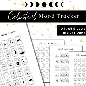 Celestial Mood Tracker, Printable, Monthly Mood Chart, Themed, Bullet Journal, Self Care, A4 A5 Planner Inserts, Instant Digital Download