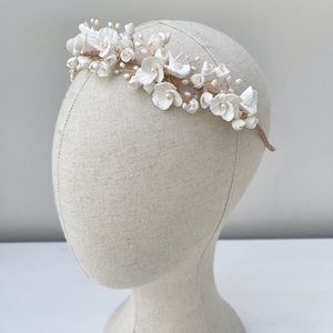 Bridal headpiece, wedding tiara, bridal hair piece, tiara, pearl tiara, wedding accessories, bridal, clay flower tiara