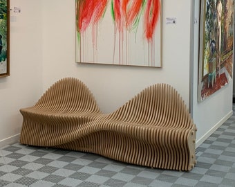 Banc ondulé paramétrique en contreplaqué | Chaises de réception, design inspiré de l'océan
