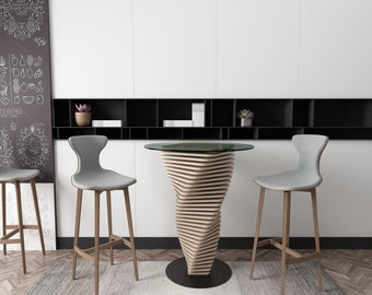 Ręcznie robiony stół barowy z drewna i szkła | Wyjątkowy design Loft Bistro