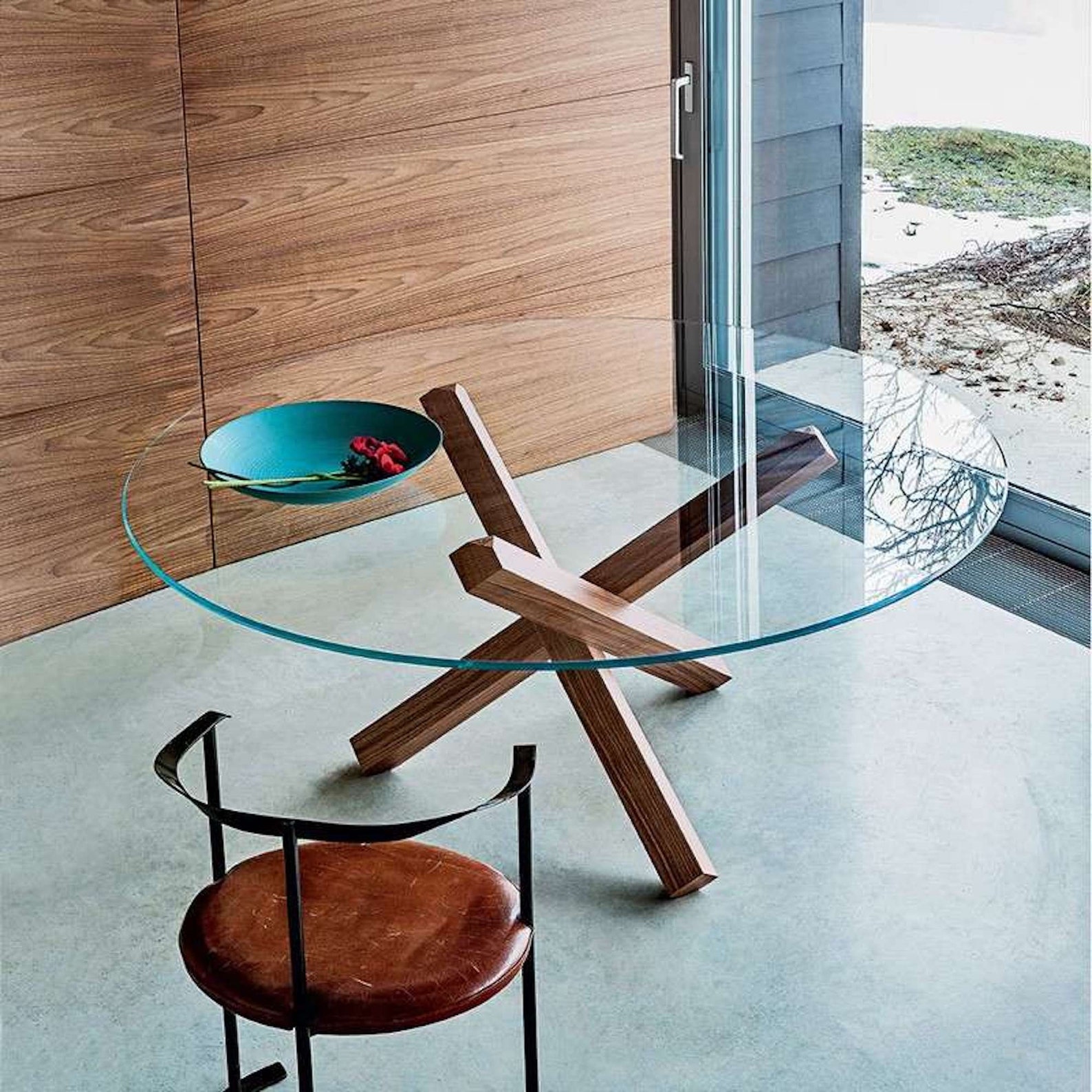 Table à manger ronde harry verre et effet chêne 120cm