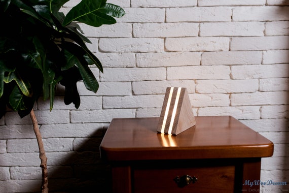 Handmade Triangle Wood Table Lamp, Unique Design