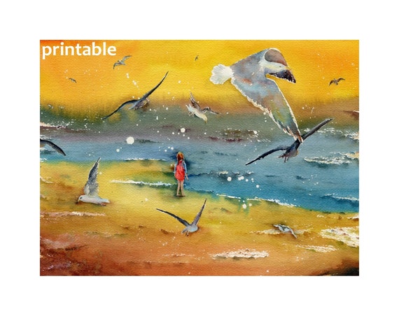 dog pets animals landscape seascape ocean fall art artprint ACEO PRINT QUIET