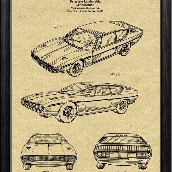 Lamborghini Patent Print. 1970 Lamborghini Blueprint. Sports Car Art. Automobile Patent Print. LAMBO Art. Classic Car Enthusiast gift.