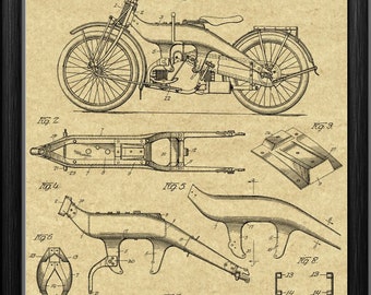 Harley Davidson Motorcycle 1924 Patent Print.  W.S Harley Motorcycle Blueprint. Vintage Harley Davidson Art. Gift for Harley Enthusiasts.