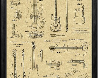 Impresión de patente de bajo. Impresión de arte de bajo. Regalo de músico. Plano de bajo. Regalo para bajista. Regalo de patente de bajista