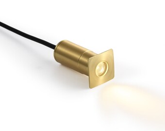 Decking Light - 1W Brass Finish Mini Square LED, Recessed Outdoor Ground Light, IP67 Waterproof for Garden Illumination