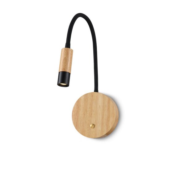 Lwa317 3 Watt Beech Wood And Black Wall Mounted Led Reading Light Flexible Arm Bedside Lighting For
