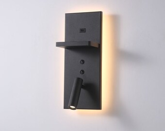 Bedside Light Wall Sconce, Wall Lamp, USB Charging Reading Light, Black Book Reading Lamp