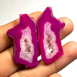 Pink GEODE AGATE SLICE  Pair: Polished Druzy Gemstone Earrings