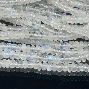 16 Inch 3-5MM Natural WHITE RAINBOW MOONSTONE Rondelle Smooth Beads Strand 185-190 Beads/Strand/Rainbow Moonstone/Moonstone Beads (4573-87)