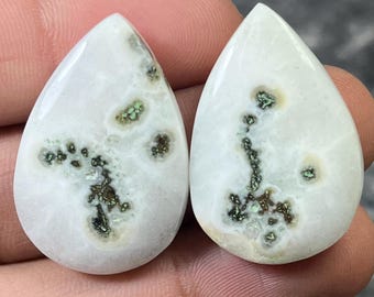 Natural SOLAR QUARTZ Pear Cabochon Pair: Stalactite Gemstone Bridal JEWELRY