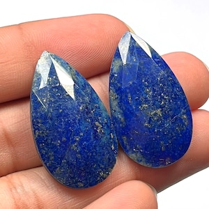 Natural Lapis Lazuli Rosecut Pear Cabochon Pair: Loose Gemstone