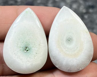 Natural Solar Quartz Stalactite Cabochon Pair: Polished Gemstone Jewelry