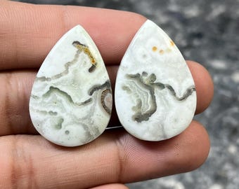 Natural SOLAR QUARTZ Pear Cabochon Pair: Stalactite Gemstone Bridal JEWELRY