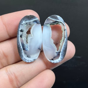 Opale de mousse de dendrite naturelle avec cabochon durzy ovale/paire de poires pour boucle d'oreille/paire d'agate dendritique/paire de pierres précieuses