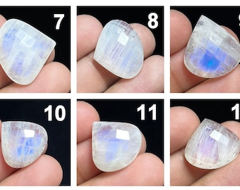 Natural WHITE RAINBOW MOONSTONE Faceted Heart Flat Back Cabochon Loose Gemstone Making Jewelry/Rainbow Moonstone/Blue Flashy Moonstone Cabs