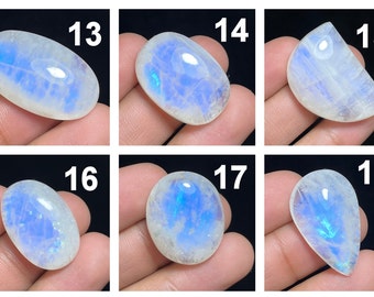 Natural WHITE RAINBOW MOONSTONE Oval/Pear/Fancy Cabochon Loose Gemstone For Making Jewelry/Rainbow Moonstone Pendant/Blue Flashy Moonstone
