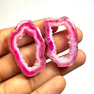 Pink / Schwarz GEODE SLICE ACHAT, Achat Scheibe Druzy Achat Cabochons, Achat Paar, Achat Scheiben Achat Edelstein Paar Designer Scheibe für Ohrringe