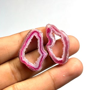 Rosa GEODE Scheibenachat, Achat Scheibe Druzy, Achat Cabochons, Achat Paar, Achat Scheiben, Scheibe Achat Edelstein Paar Lose Edelstein für Ohrringe
