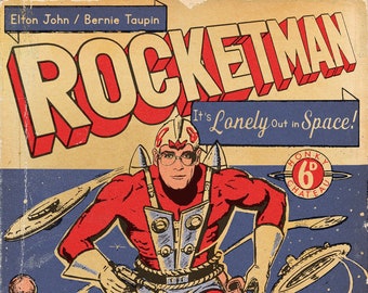 Elton John "Rocketman" 1950s Sci-Fi Comic Mashup Art Print
