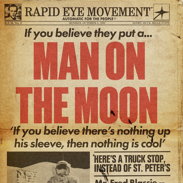 R.E.M. "Man on the Moon" Moon Landing Newspaper Headline Mashup Art Print