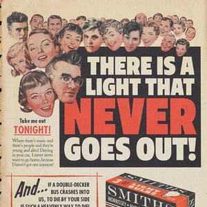 The Smiths "There is a Light That Never Goes Out" Midcentury Lightbulb Ad Mashup Art Print