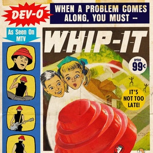 Devo "Whip It" 1950s Wham-O novelty toy ad mashup art print