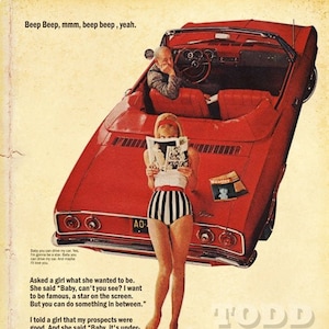 Beatles &quot;Drive My Car&quot; 1966 Chevrolet Corvair Magazine Ad Mashup Print