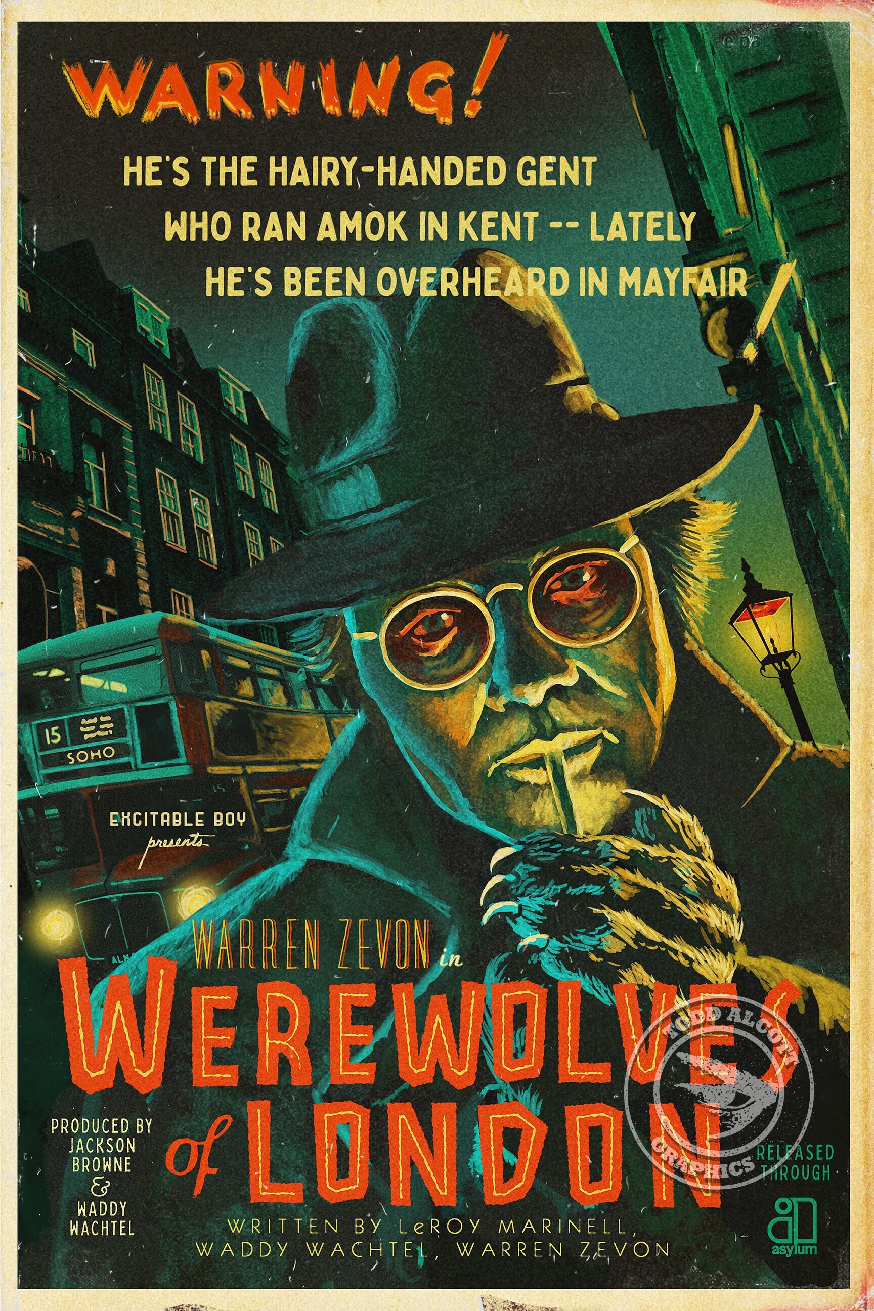 Warren Zevon "Werewolves of London" 1930s Movie Poster Mashup Art Print