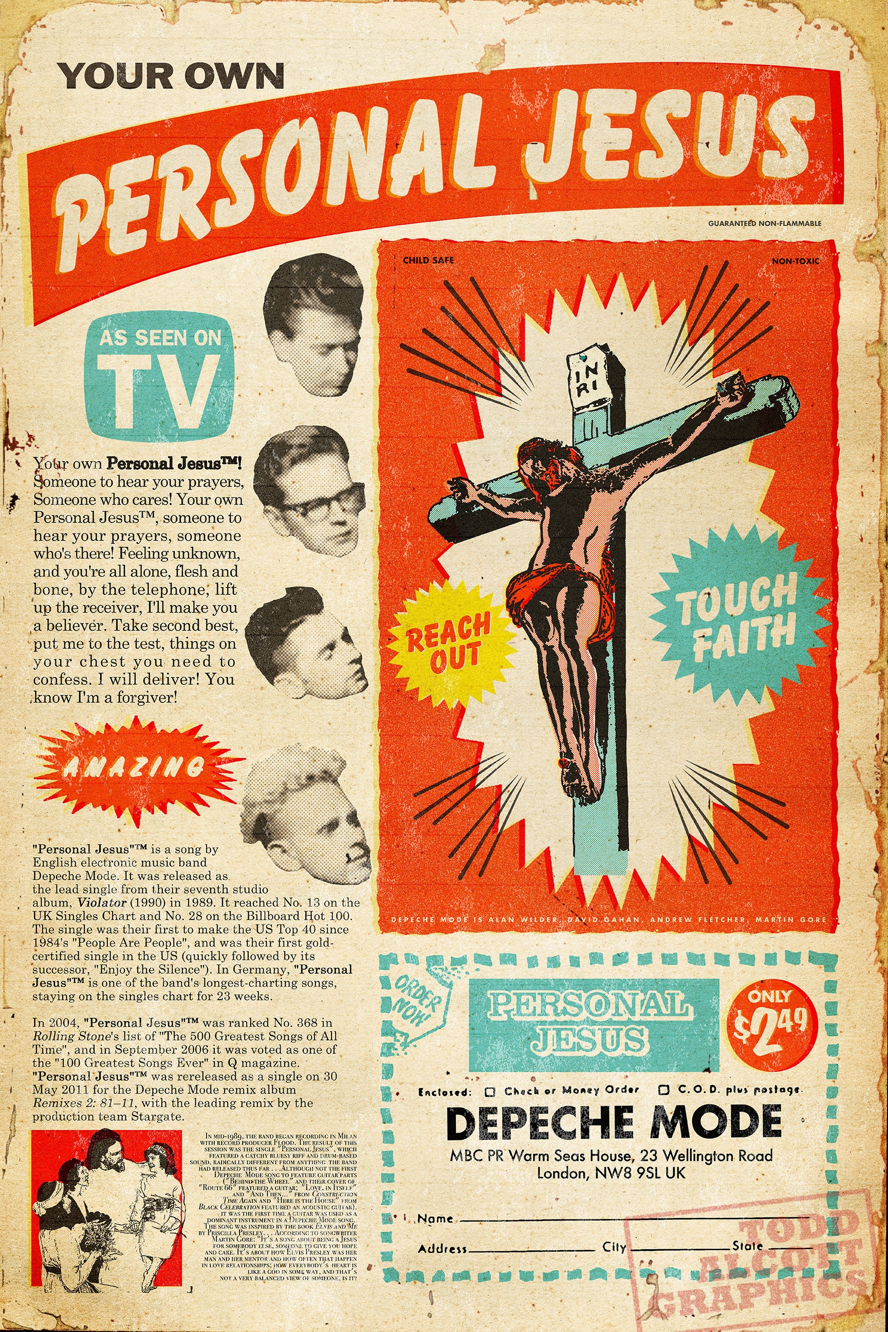 Depeche Mode "Personal Jesus" 1950s Novelty Advertisement Mashup Art Print