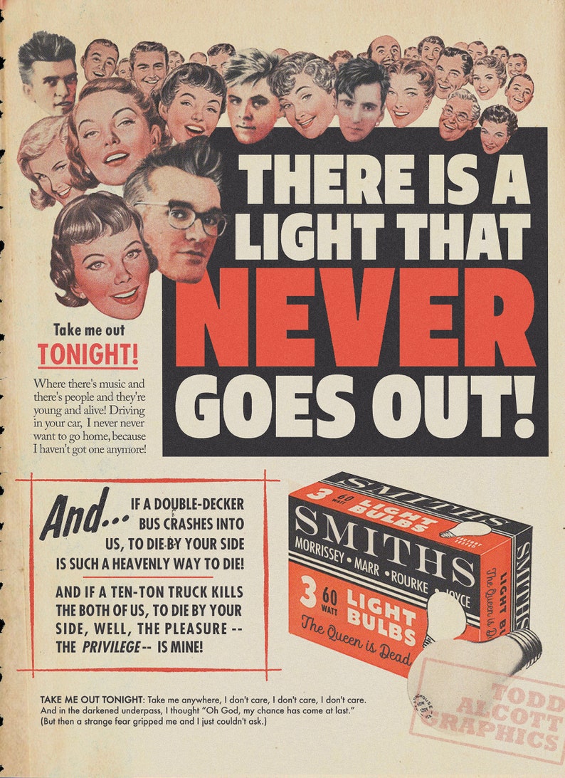 The Smiths There is a Light That Never Goes Out Midcentury Lightbulb Ad Mashup Art Print image 1