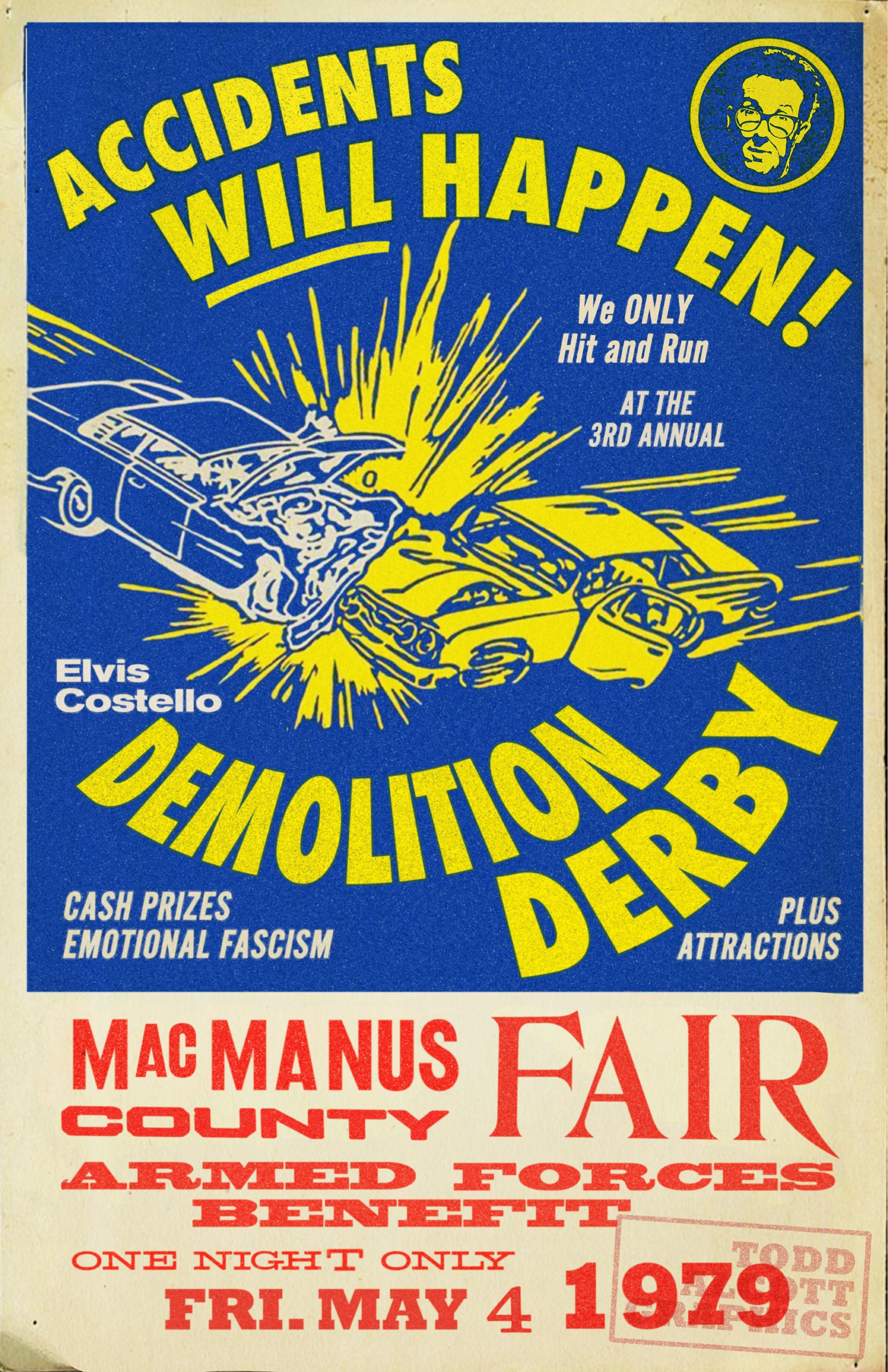 Elvis Costello "Accidents Will Happen" Demolition Derby Poster Mashup Art Print