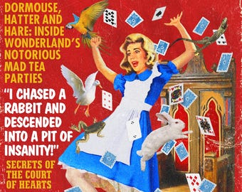 Alice Action: Alice in Wonderland / 1960's Men's Adventure Magazine Mashup Art Print