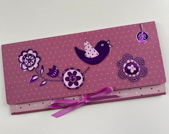 Carte cadeau, Pochette, Porte Billets, Porte bon d'Achat, Enveloppe cadeau, Carte pour fille ou femme, Oiseau, Idée Cadeau, Carte de vœux
