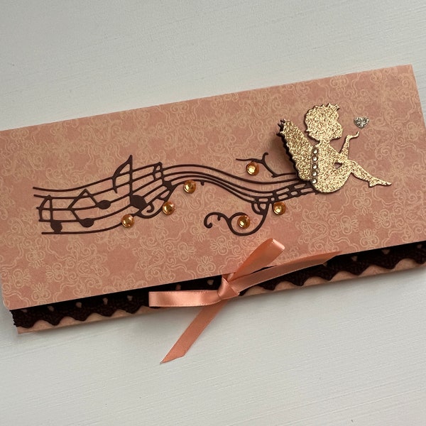 Carte de vœux, Carte cadeau, Pochette, Anniversaire, Porte Chèque, Porte Billets, Porte bon d'achats, Enveloppe Cadeau, Ange, Musique