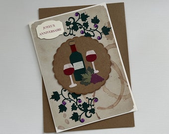 Cartão de aniversário, cartão para homem, aniversário do homem, cartão para o pai, cartão de vinho, videira, uvas, feliz aniversário
