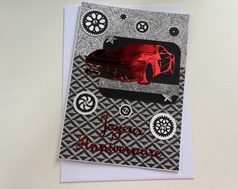 Carte de vœux, Carte Anniversaire, Carte pour homme ou garçon, Carte voiture de sport, Voiture rouge, Carte Masculine, Idée cadeau