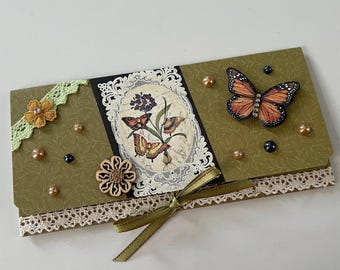 Carte de vœux, Carte cadeau, Pochette cadeau, Enveloppe cadeau, Porte bon d'achats, Porte billets, Carte Vintage, Papillons, Carte pour Elle