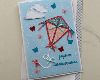 Cartão de felicitações, Cartão de aniversário, Cartão de pipa, Aniversário de menina, Cartão para menina, Aniversário, Cartão para criança, Ideia de presente