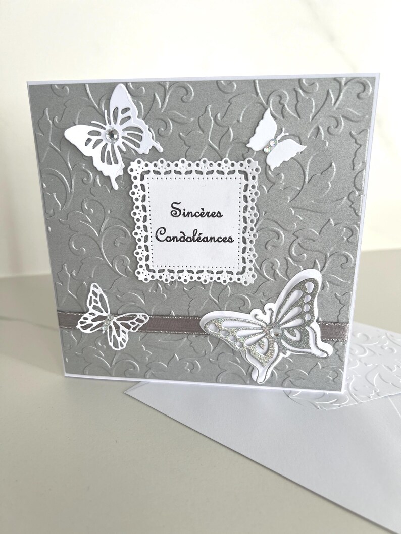 Carte Condoléances, Carte Deuil, Carte Réconfort, Carte Tristesse, Carte Crémation, Sincères Condoléances, Carte de vœux, Papillons image 9