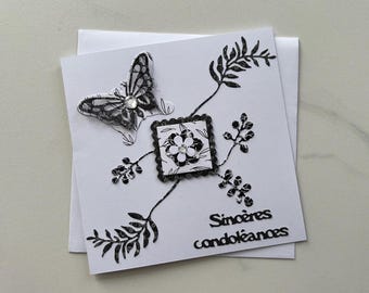 Carte Condoléances, Carte Deuil, Carte Tristesse, Carte Réconforte, Sincères Condoléances, Papillon, Carte sans texte, Carte de vœux